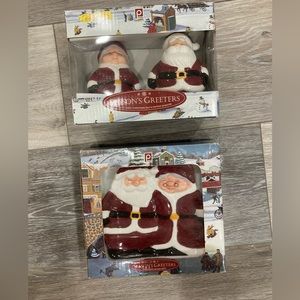 Matching Christmas Salt and Pepper Shakers and Spoon Holder Santa and Mrs.Claus